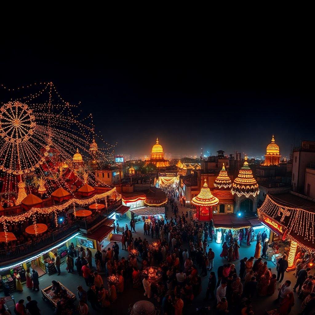 Experience the magic of Diwali with this stunning wallpaper, capturing the spirit of the festival through its radiant lights and joyful atmosphere.