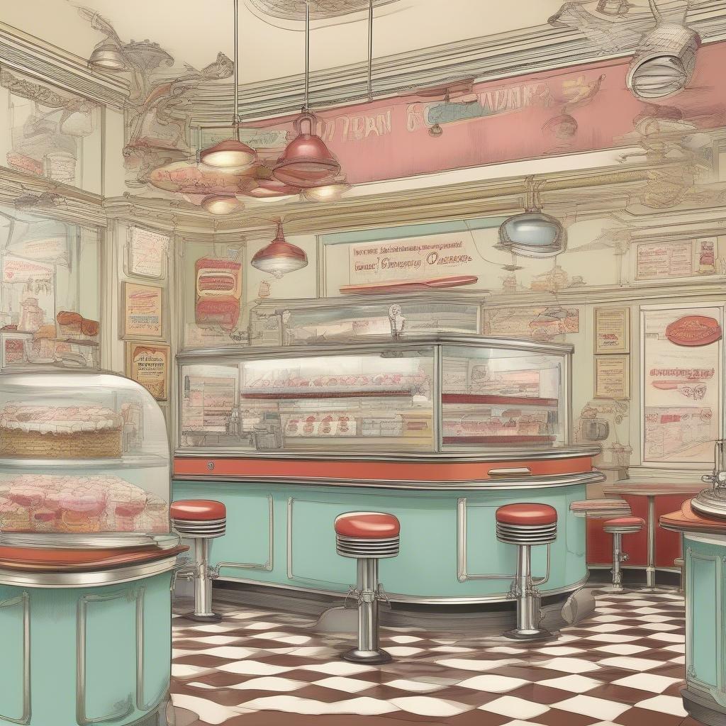 Step back in time with this vintage diner wallpaper, featuring a classic design and nostalgic charm.