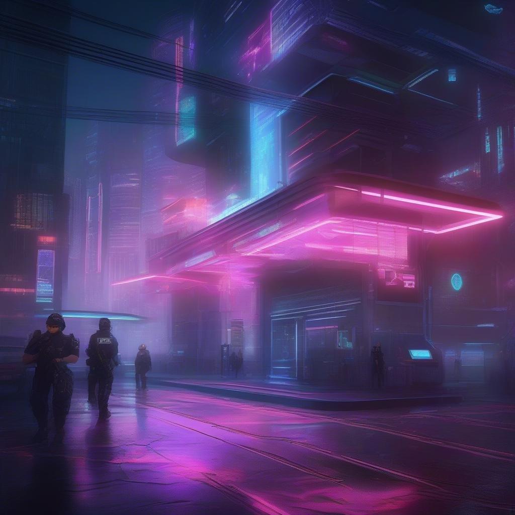 Explore the neon-lit streets of a futuristic city, where technology and urban life coexist in an otherworldly glow. This digital artwork captures the essence of cyberpunk aesthetics with its vibrant palette and intricate architectural designs.