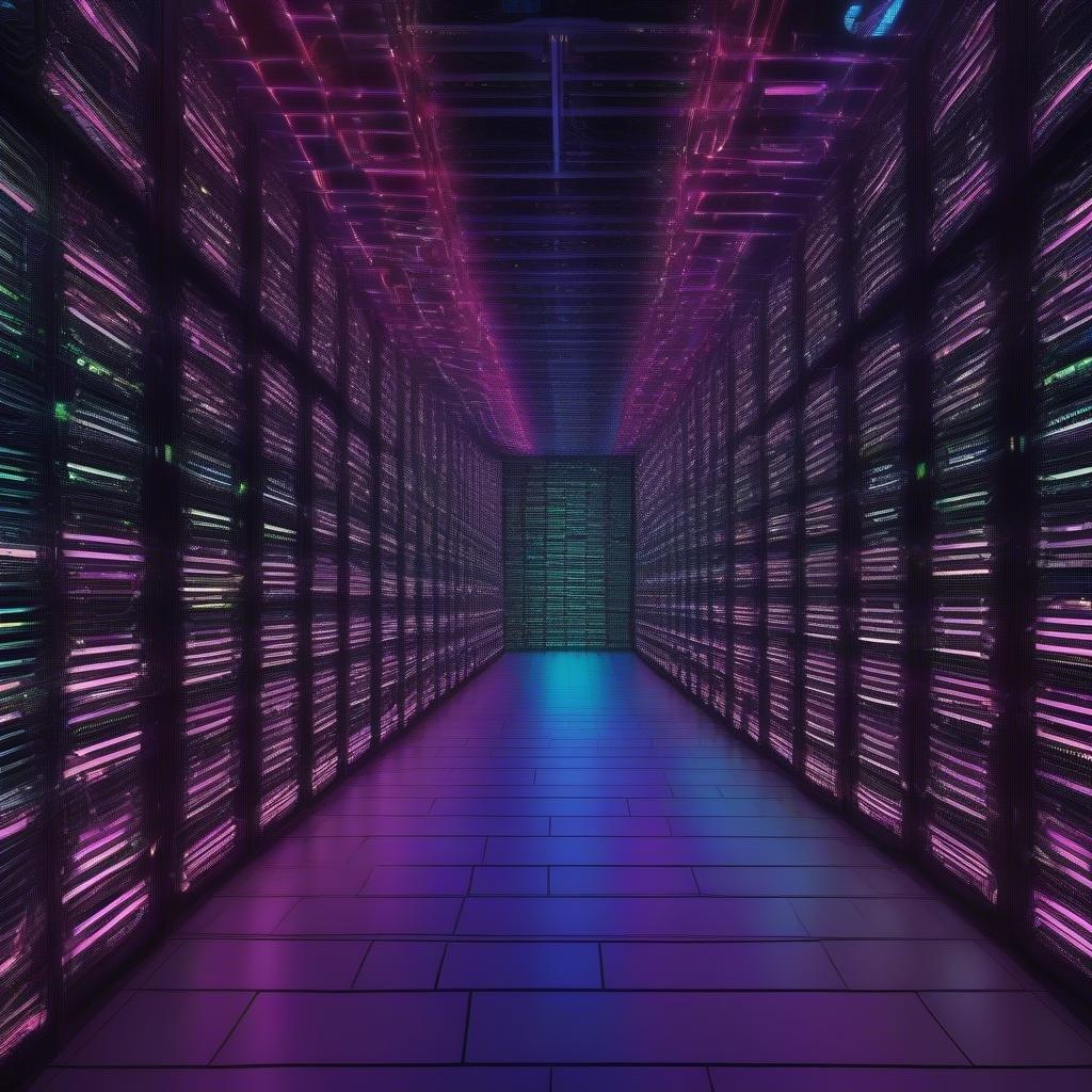 This stunning wallpaper features a server room with rows of servers, perfect for tech enthusiasts.