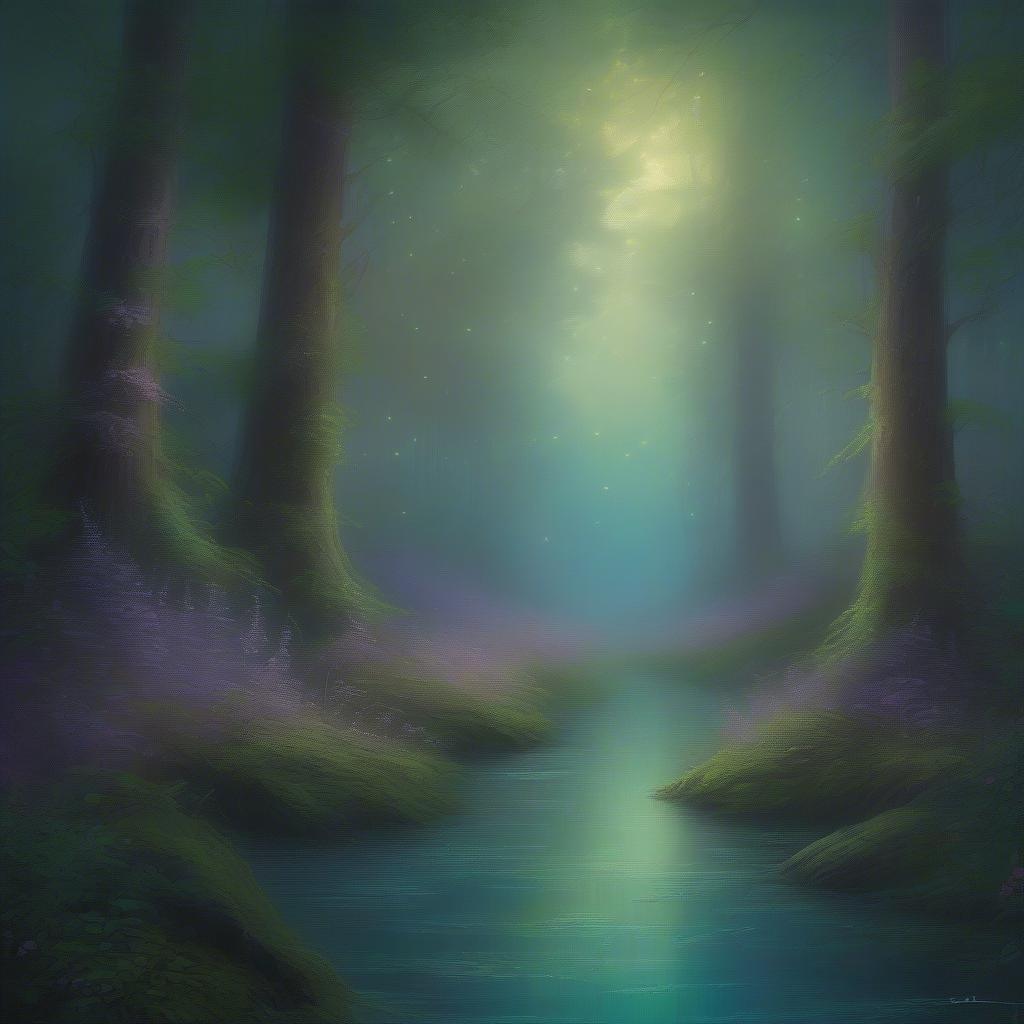 This wallpaper captures the enchanting atmosphere of a misty forest. A serene river flows between lush trees, creating a tranquil path into the unknown.