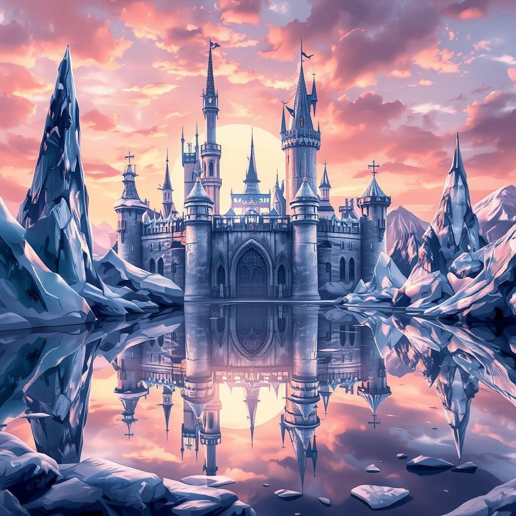 Immerse yourself in the enchanting world of anime with this breathtaking ice castle wallpaper, perfect for desktop and mobile use.