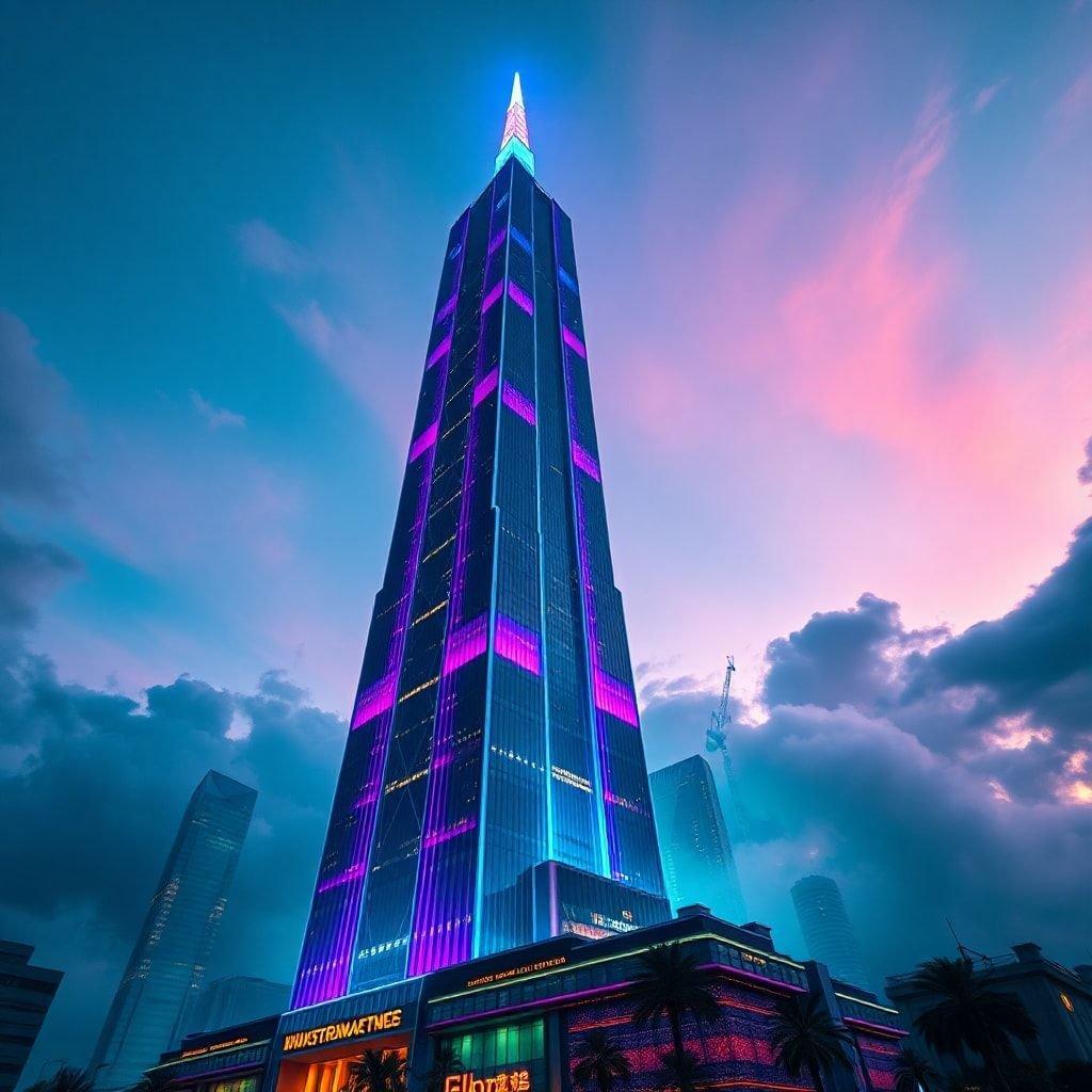 Plongez dans le monde vibrant du cyberpunk avec ce magnifique fond d'écran de paysage urbain néon.