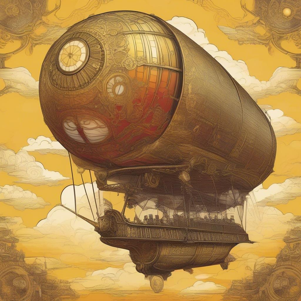 Soar into a fantastical world of adventure with this captivating steampunk-inspired airship. Featuring intricate details and vibrant colors, the ship is ready to embark on an epic journey through the clouds.