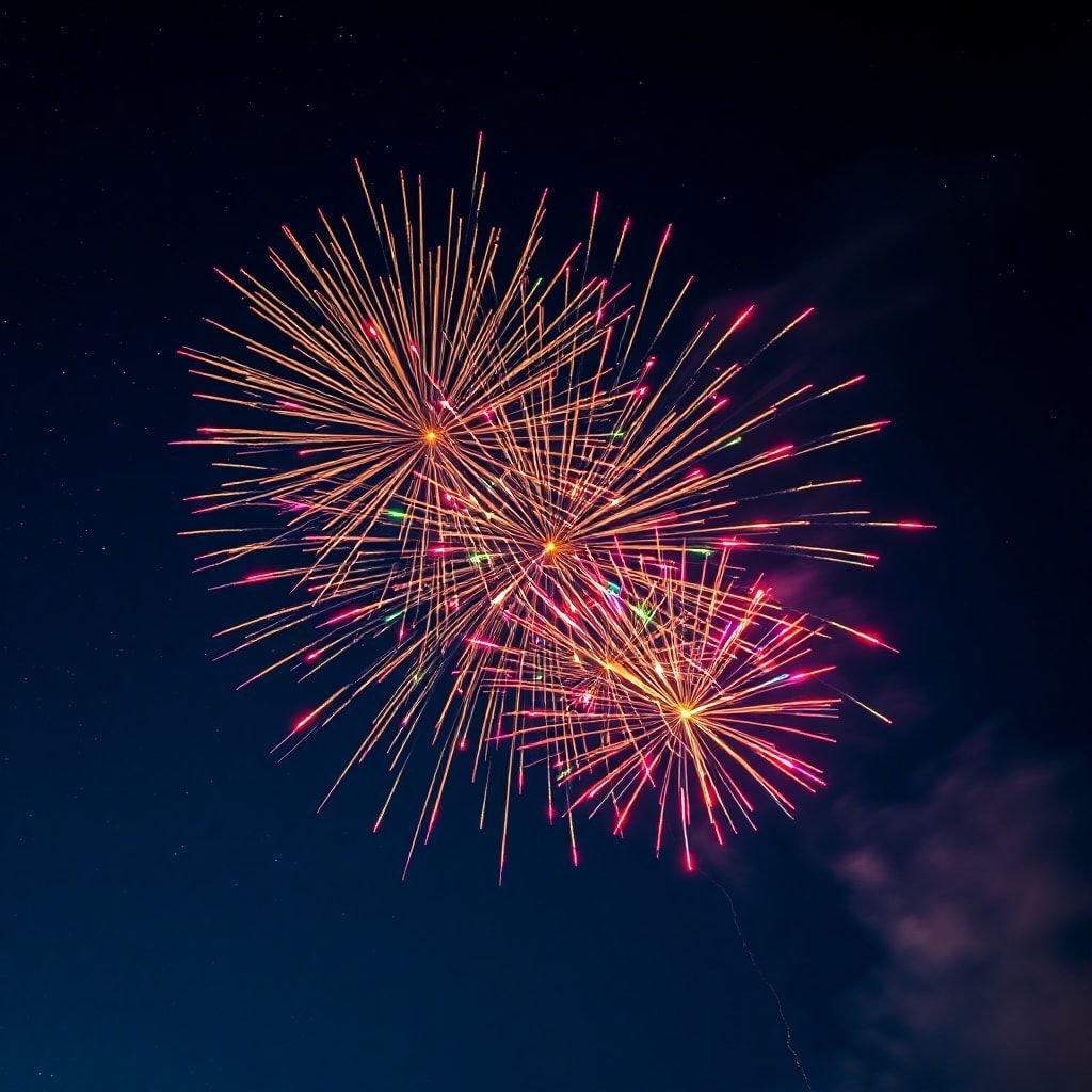 Colori brillanti illuminano il cielo notturno mentre i fuochi d'artificio esplodono in una grande celebrazione.