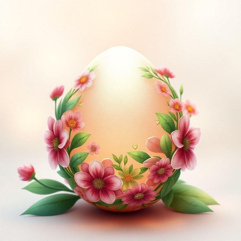 A cheerful Easter scene featuring an adorable pink egg nestled in flowers. Perfect for a seasonal refresh on your desktop or mobile device!