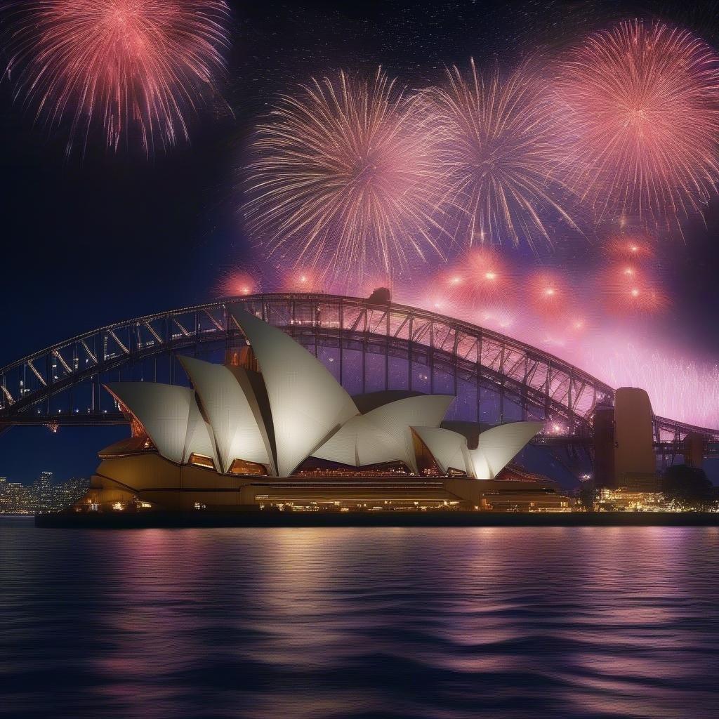 Celebrate the new year in Sydney with an amazing fireworks display over the harbor, featuring the iconic Sydney Opera House and Sydney Harbour Bridge.