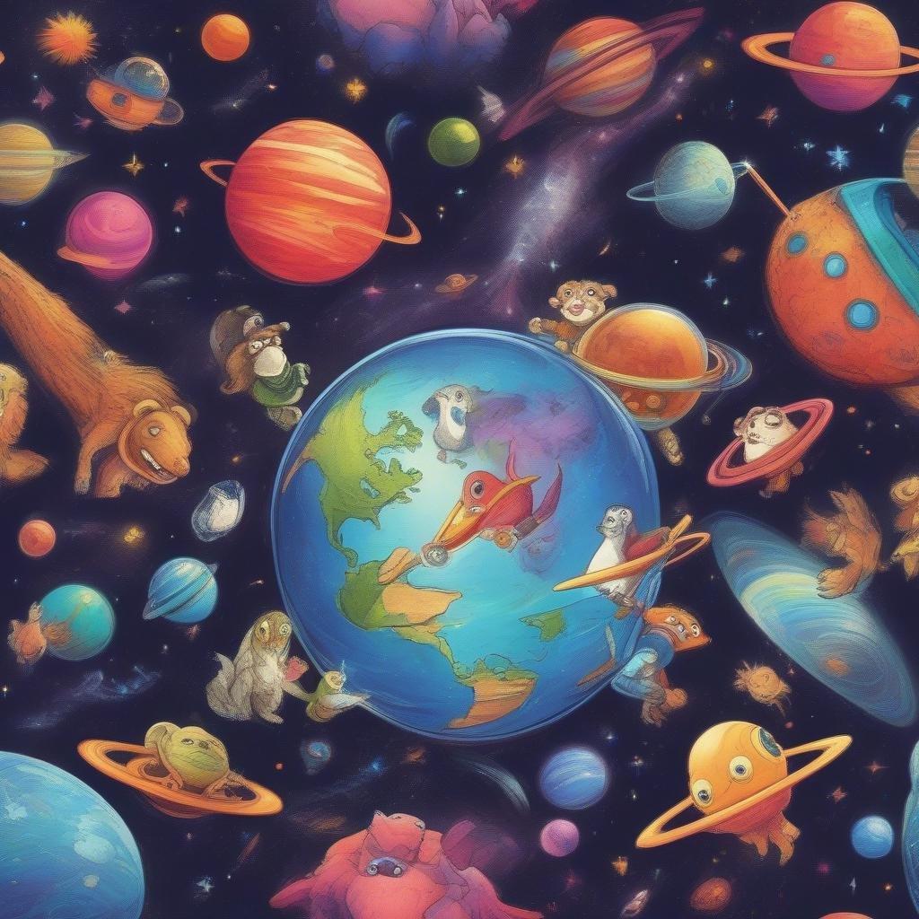 This wallpaper is perfect for kids who love adventure and exploring the cosmos. The colorful cartoon animals and spaceships will transport them to a world of imagination and wonder.