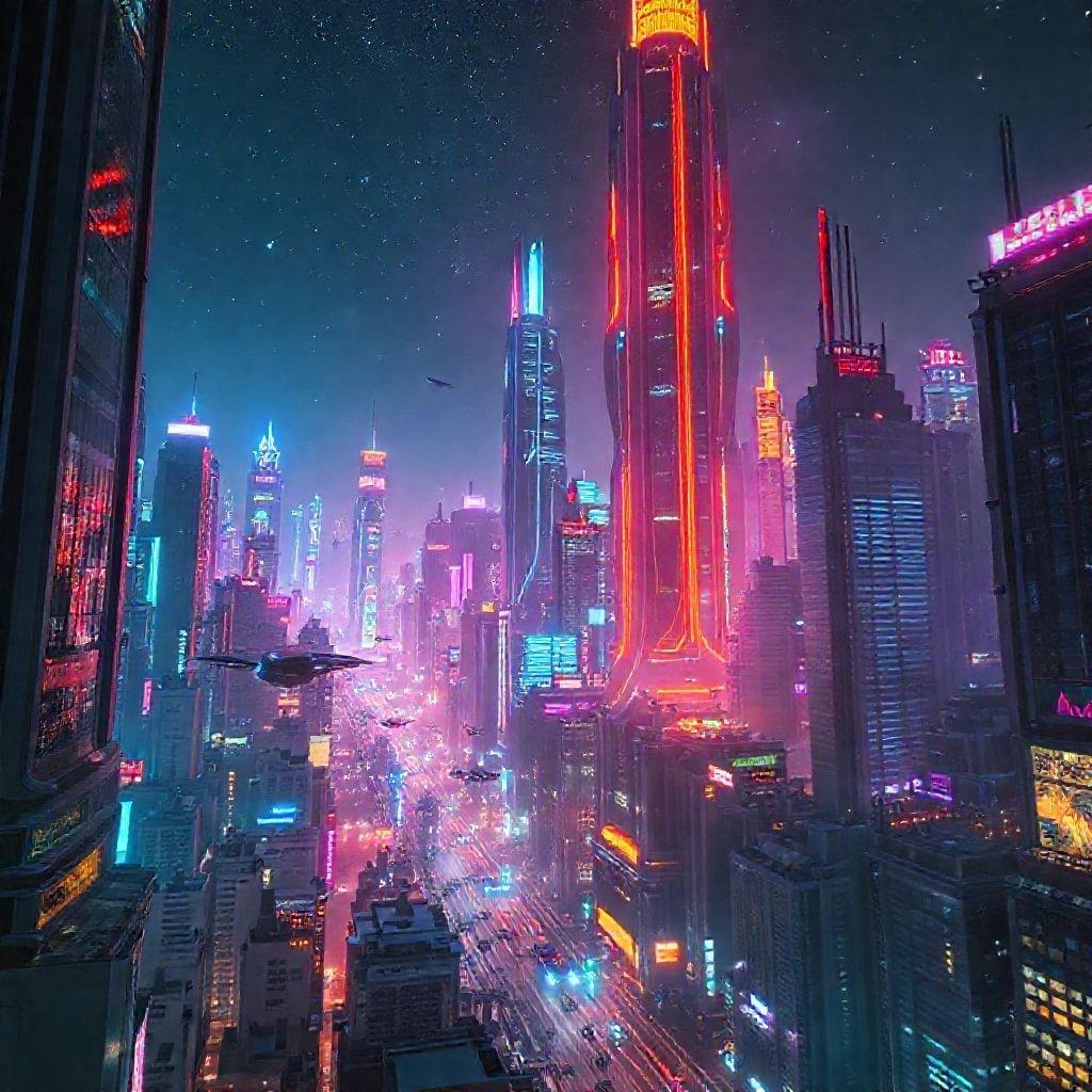 Immerse yourself in the futuristic world of cyberpunk with this stunning cityscape wallpaper. The neon-lit skyscrapers and bustling streets create a vibrant and dynamic atmosphere, perfect for adding a touch of sci-fi flair to your desktop or mobile device.