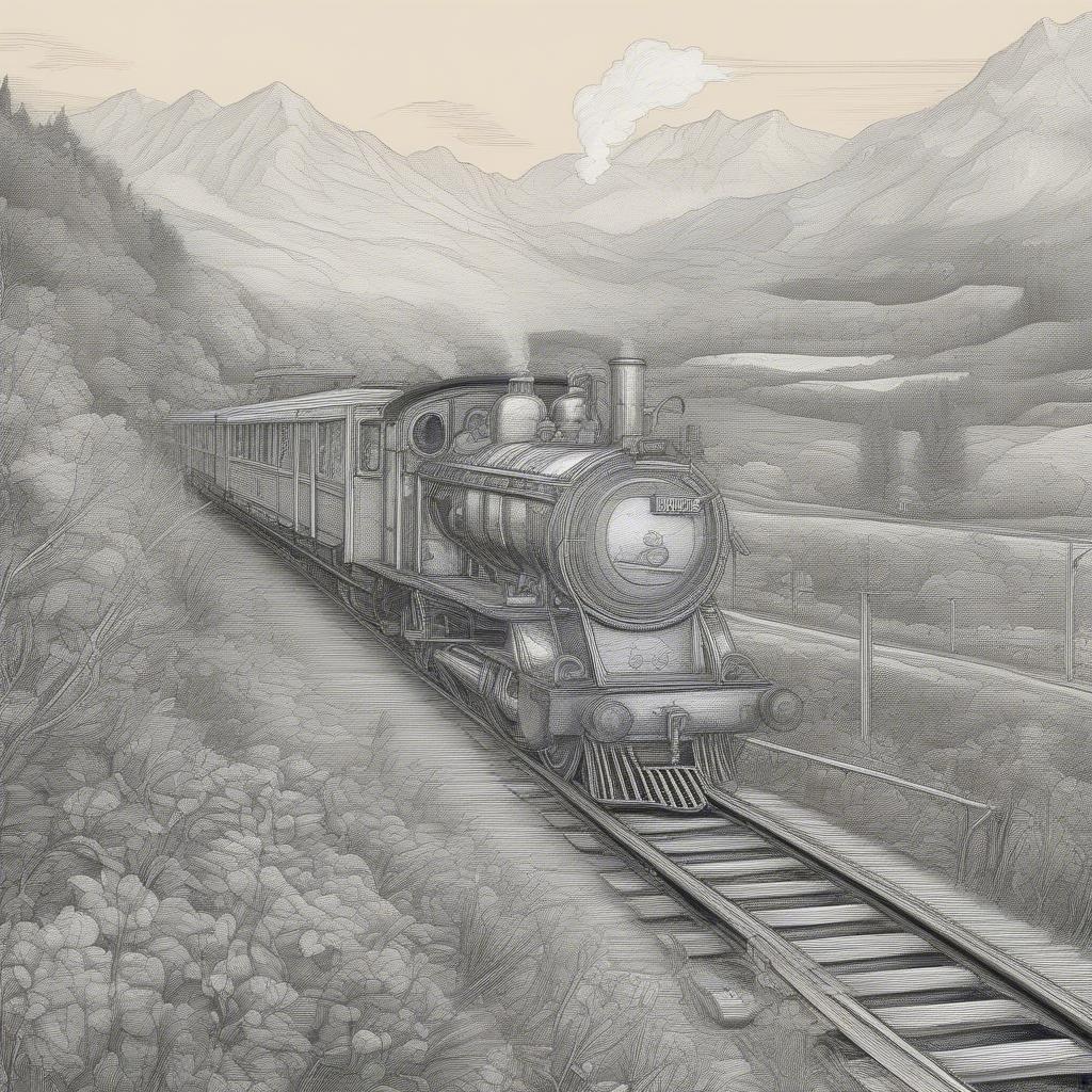 A nostalgic scene from the days of steam-powered locomotives, captured in a vintage illustration.