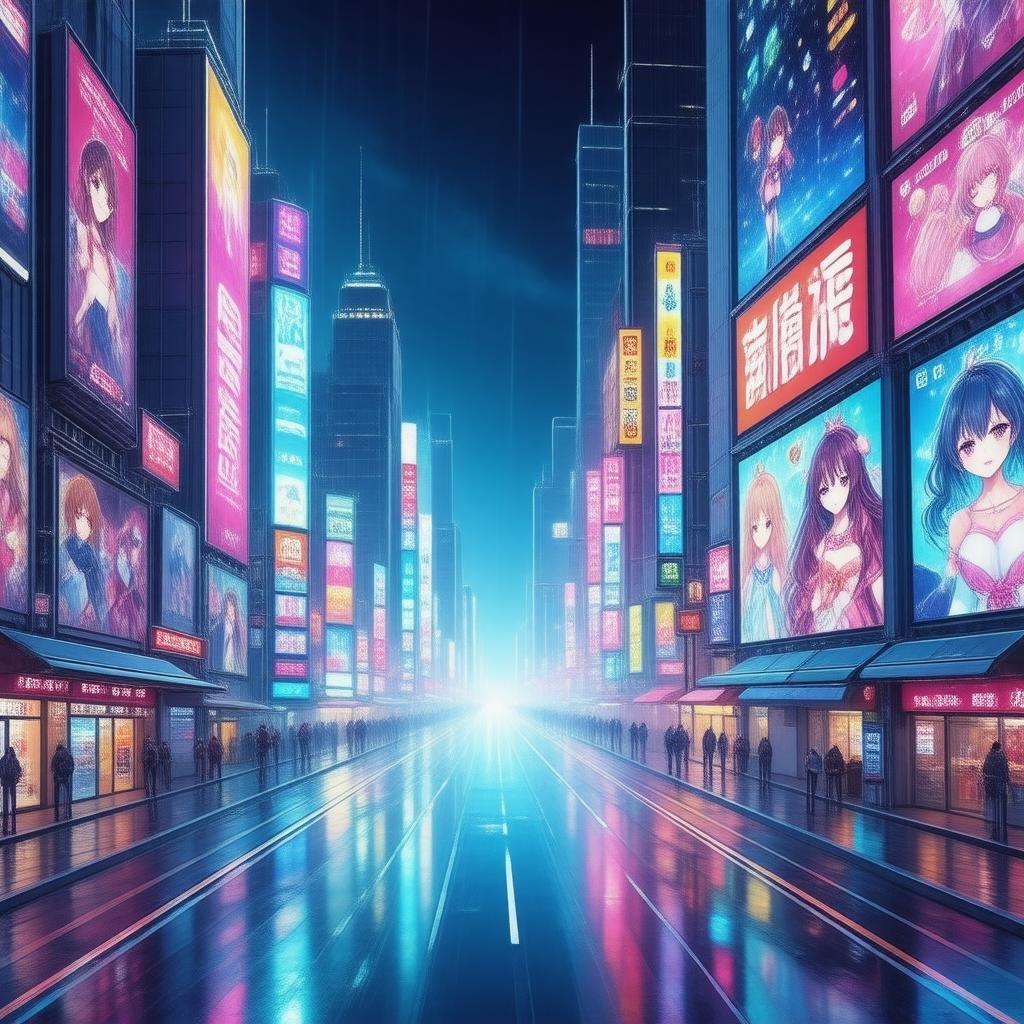 Bereiten Sie sich darauf vor, in eine lebendige, futuristische Stadtlandschaft einzutauchen, die von Anime inspiriert ist. Dieses atemberaubende Wallpaper zeigt farbenfrohe Bildschirme mit Anime-Kunst, vor einem dunklen Hintergrund mit einer hellen Neonlichtquelle. Das Ergebnis ist eine fesselnde Szene, die voller Bewegung und Energie ist, perfekt für Desktop- und mobile Nutzung.