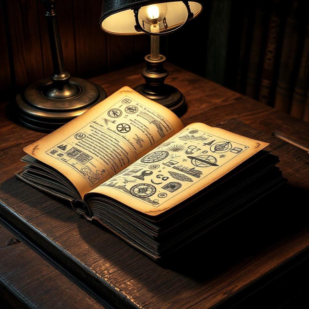 An open ancient tome resting on an antique desk, evoking the mysteries of lore from the realm of Tamriel.