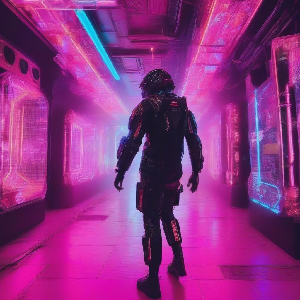 Plongez dans un monde futuriste de lumières néon et d'ambiances cyberpunk avec ce magnifique fond d'écran.