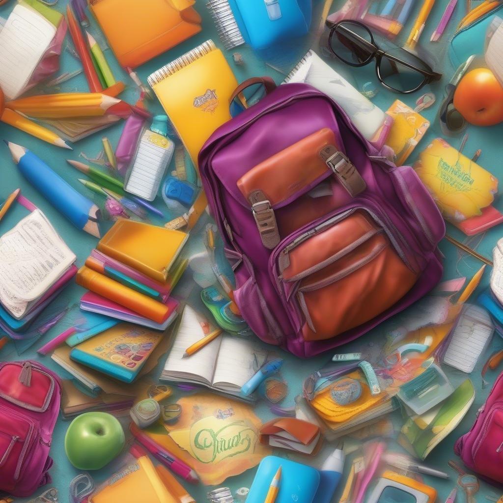 Get ready to ace the school year with this vibrant wallpaper featuring all the essentials you need to succeed. From colorful pens and pencils to stylish backpacks and notebooks, this image has everything you need to make a great first impression.