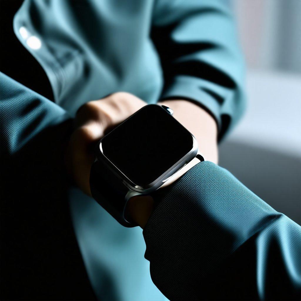 A sleek Apple Watch on a well-dressed wrist, symbolizing the blend of technology with style.