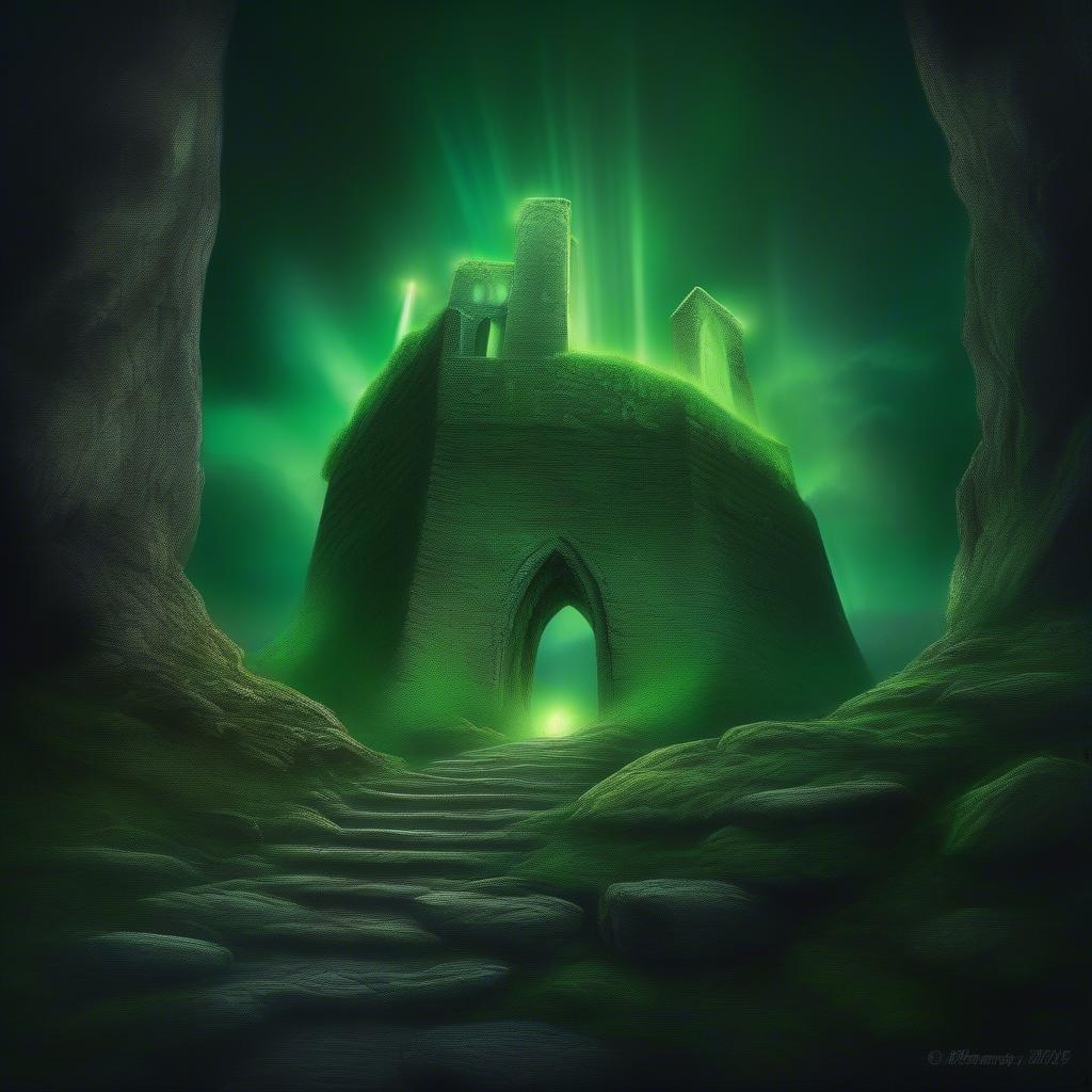 Step into the mystical world where the legendary green castle awaits your arrival, surrounded by glowing moss and ancient ruins bathed in an ethereal green light. Revel in the magic of the Emerald Isle this St. Patrick's Day.