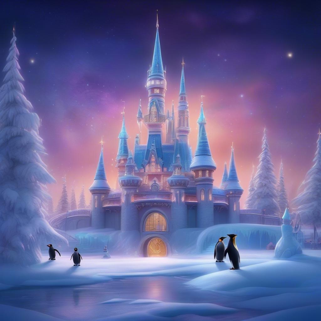 Step into a magical world with this enchanting Disney castle wallpaper, perfect for adding a touch of whimsy to your desktop or mobile device. The castle's majestic spires and towers are nestled among snow-covered trees, creating a serene and peaceful atmosphere.