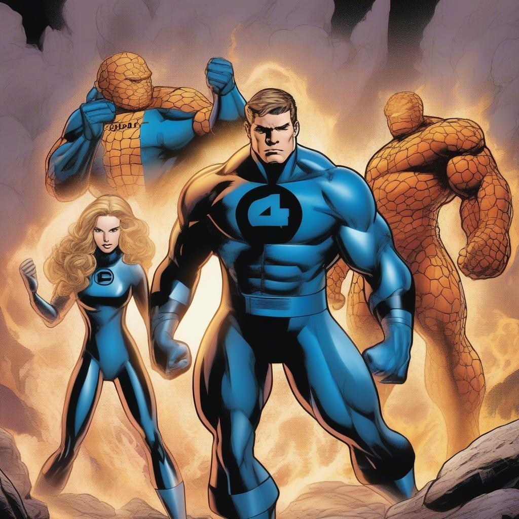 The Fantastic Four, a classic comic book team, comes to life in this dynamic wallpaper.