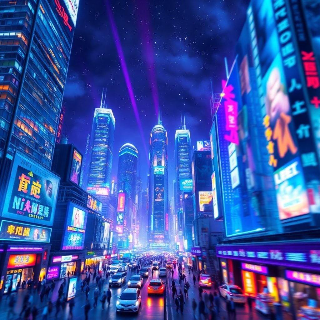 Immerse yourself in the vibrant world of anime with this stunning cityscape wallpaper, where neon lights and blurred reflections create a futuristic and captivating atmosphere.