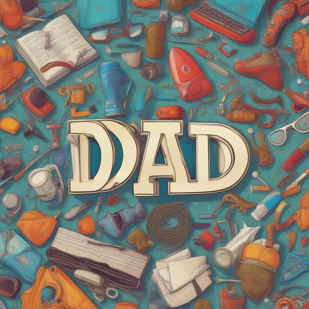 A vibrant wallpaper celebrating Father's Day, featuring a collection of tools and items that represent the love and appreciation for fathers.