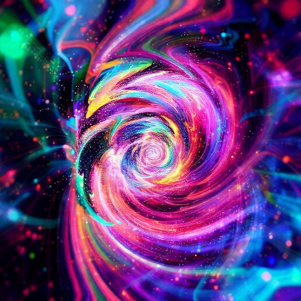 Explore the vibrant depths of a digital vortex, where colorful whorls of energy spiral into an infinite digital expanse. This cyber-themed wallpaper brings a tech-inspired aesthetic to any desktop or mobile screen.