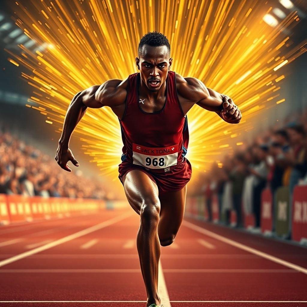 This stunning wallpaper captures the intensity and athleticism of a male runner in full stride, embodying the spirit of competition and dedication.