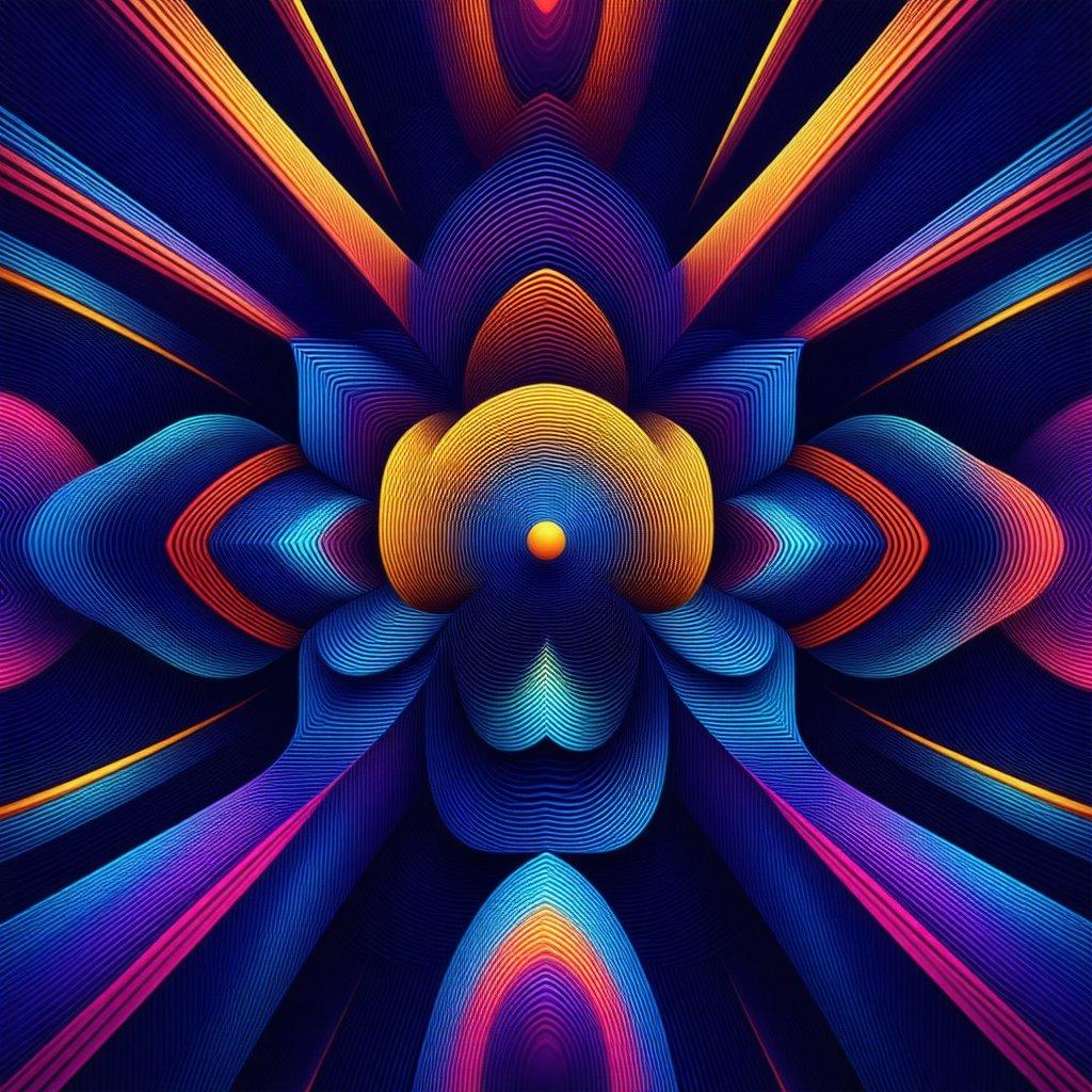 Add a pop of color to your desktop or mobile with this stunning 3D art wallpaper. Featuring a dynamic, abstract design with curved lines and a kaleidoscope of colors, this image is sure to capture your attention and inspire your creativity.