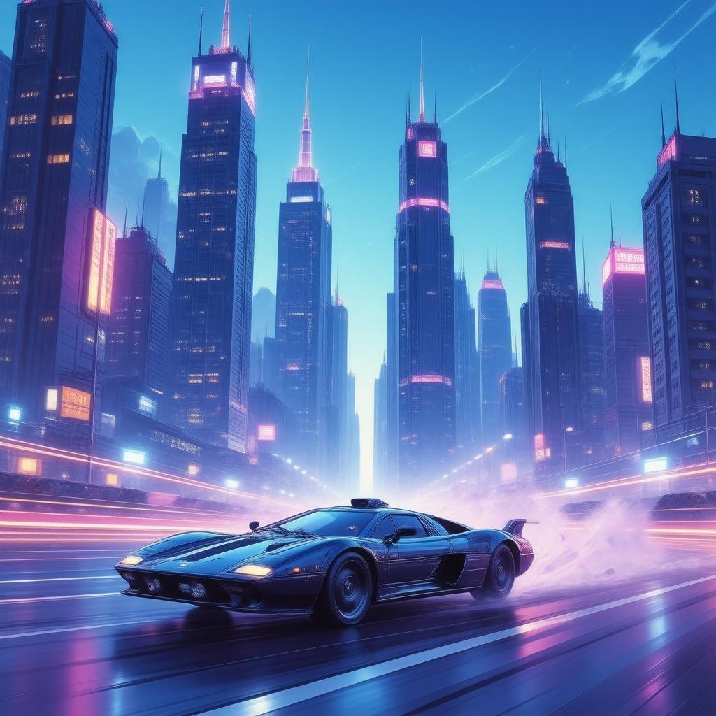 Tauchen Sie ein in die lebendige Welt des Anime mit diesem atemberaubenden Wallpaper, das eine futuristische Stadtlandschaft und ein fliegendes Auto zeigt, das Neonlichter und Bewegung kombiniert für ein fesselndes visuelles Erlebnis.