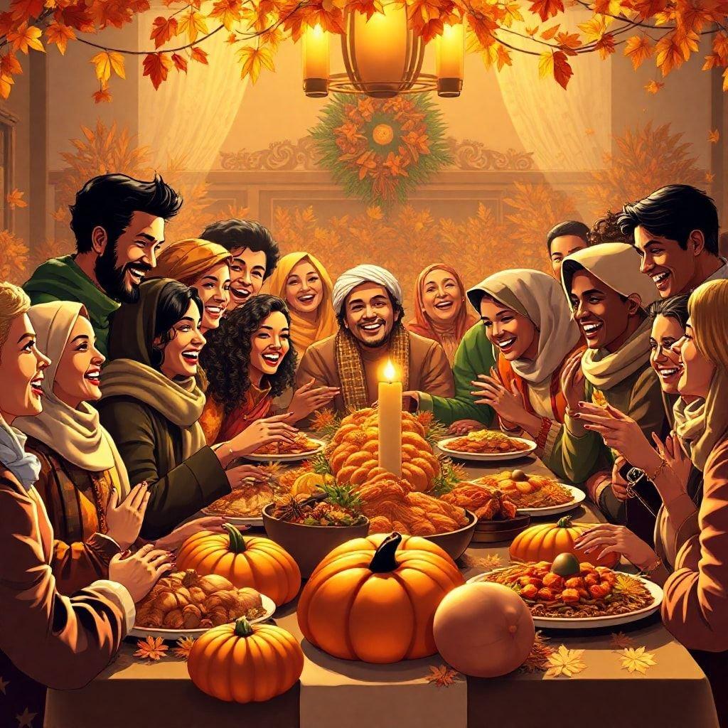 This wallpaper captures the essence of Thanksgiving, a time for family, friends, and feasting. The image depicts a group of people gathered around a table laden with traditional Thanksgiving dishes, surrounded by the warm glow of candles and the vibrant colors of fall leaves.