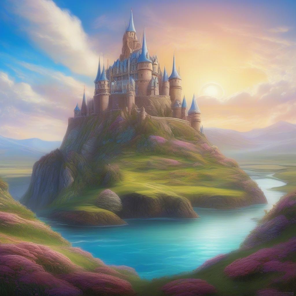 This beautiful Easter castle wallpaper features a majestic castle on a hill with a serene lake in front of it. The castle's stone walls and tall spires are surrounded by lush greenery, creating a peaceful and idyllic scene. The soft pastel colors and gentle lighting add to the dreamy quality of the image, making it perfect for use as a desktop or mobile wallpaper.