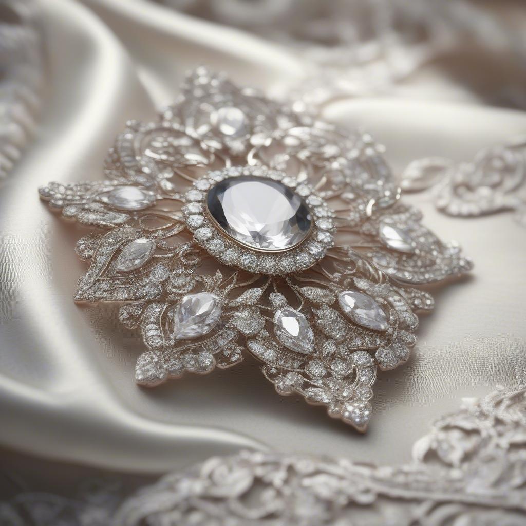 Broche exquise avec des détails complexes, mettant en valeur un mélange de diamants scintillants et de perles lustrées. Parfait pour les occasions formelles ou pour rehausser n'importe quelle tenue.