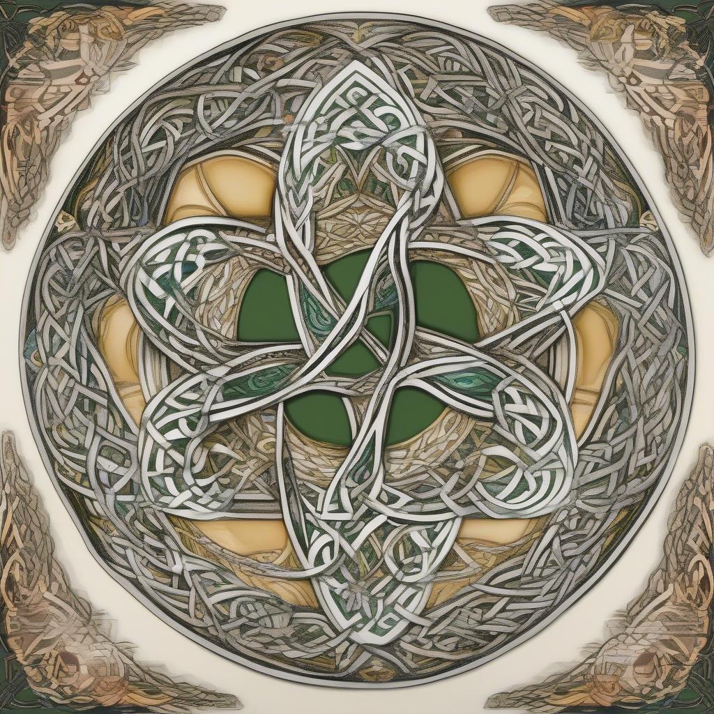 Get into the spirit of St. Patrick's Day with this stunning wallpaper featuring a Celtic knotwork design in the colors of the Irish flag. Perfect for desktop and mobile use.