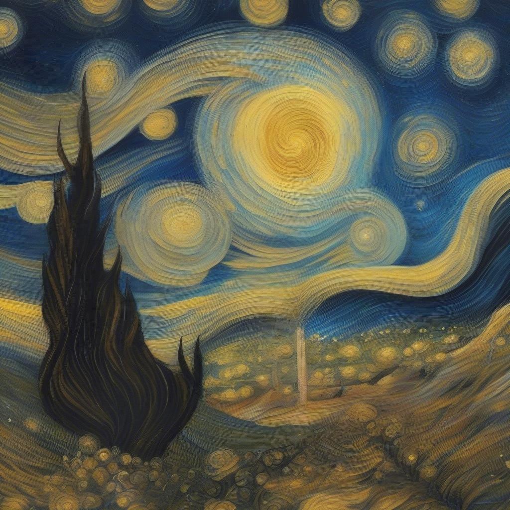 Van Gogh's iconic painting, now transformed into a wallpaper. Immerse yourself in the cosmic beauty of swirling stars against the night sky.