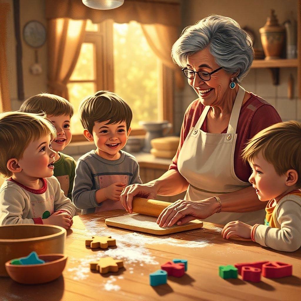 In the warm glow of a sunlit kitchen, a mother shares her love for baking with her young family. The joyful laughter and bright smiles speak volumes about their bond and the cherished moments they share together.