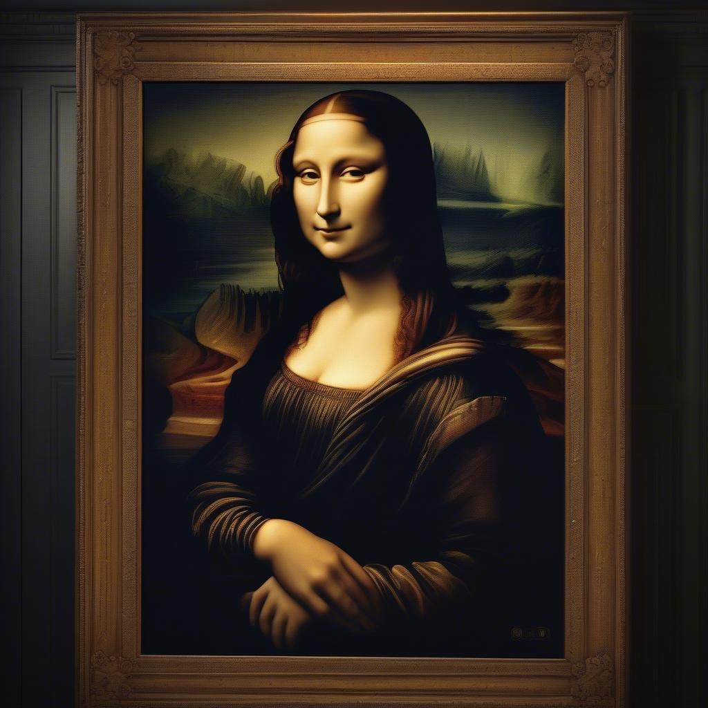 Denna tidlösa porträtt visar den gåtfulla skönheten och den bestående dragningskraften hos Mona Lisa, ett av världens mest igenkännliga konstverk. Målningen är känd för sina subtila uttryck, intrikata detaljer och mästerligt användande av sfumato-tekniken av Leonardo da Vinci.