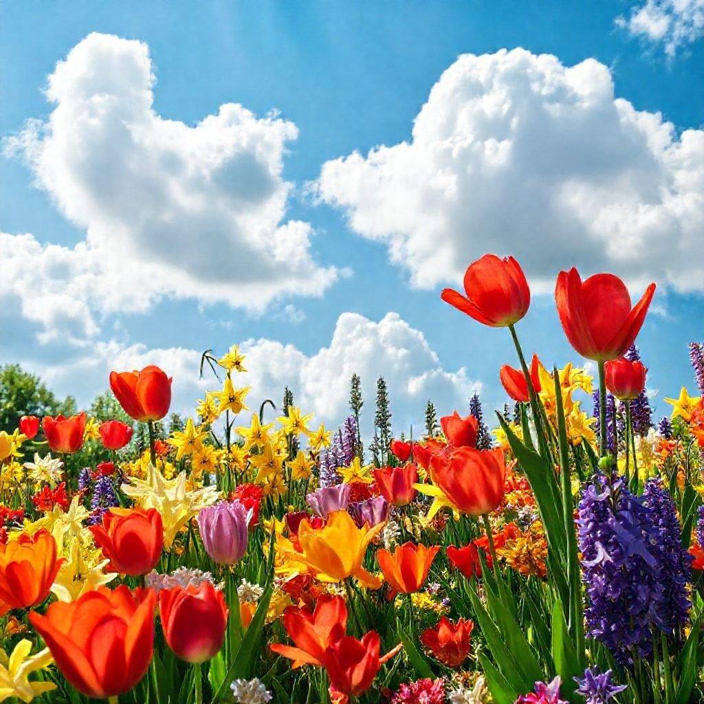 Casual title: A vibrant garden bloom with a clear blue sky. Perfect for your desktop or mobile wallpaper!