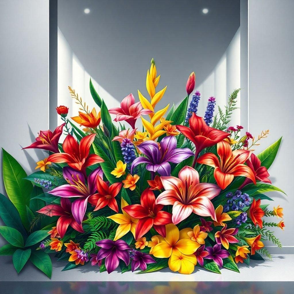 This stunning wallpaper features a colorful arrangement of flowers, perfect for adding a touch of elegance to your digital device.