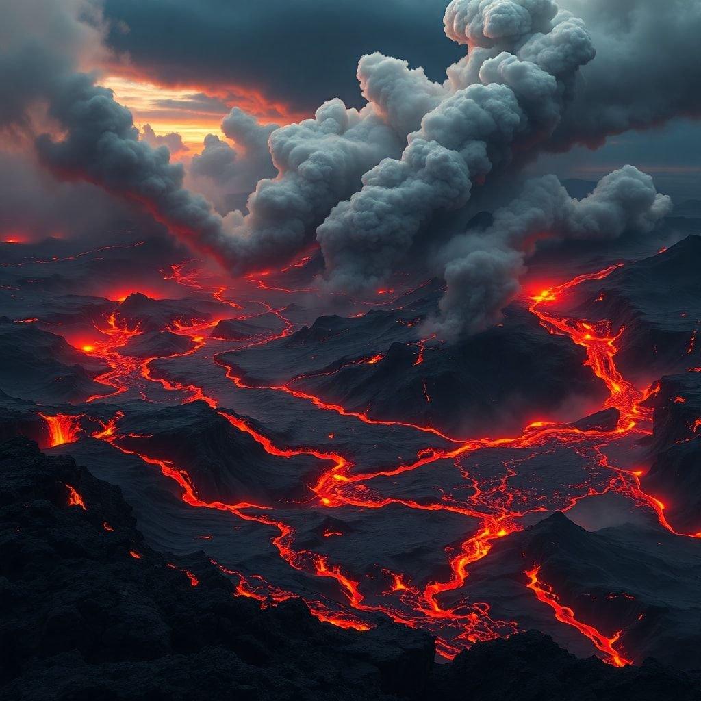 Cascading lava pouring down the mountainside, creating a fiery red carpet. This landscape is not for the faint of heart.