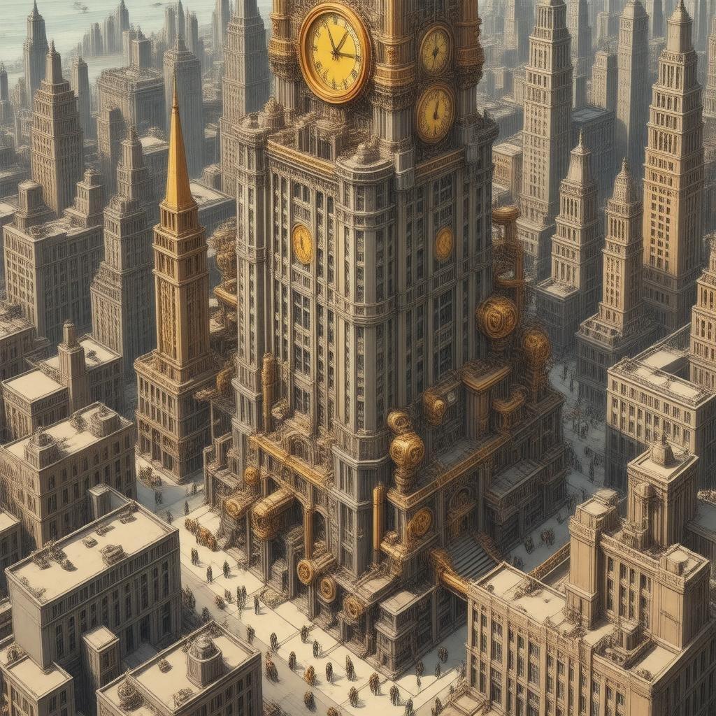 Tauchen Sie ein in die lebendige Welt des Steampunk mit diesem atemberaubenden Stadtlandschafts-Wallpaper. Die filigranen Details und warmen Farbtöne des Uhrturms und der umliegenden Gebäude werden Sie in eine vergangene Ära versetzen.