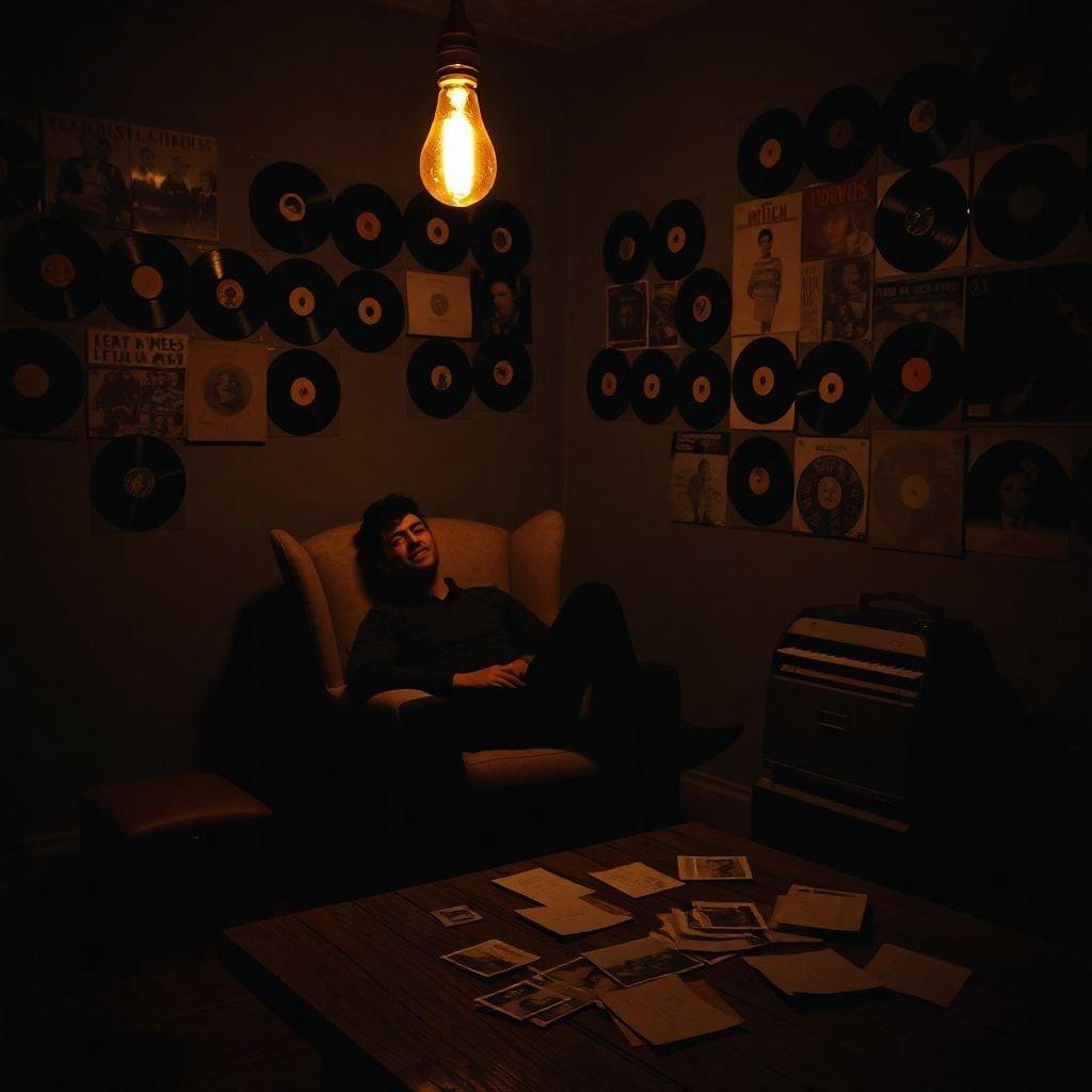 Relax in the cozy ambiance of a record room, where every groove tells its own story.