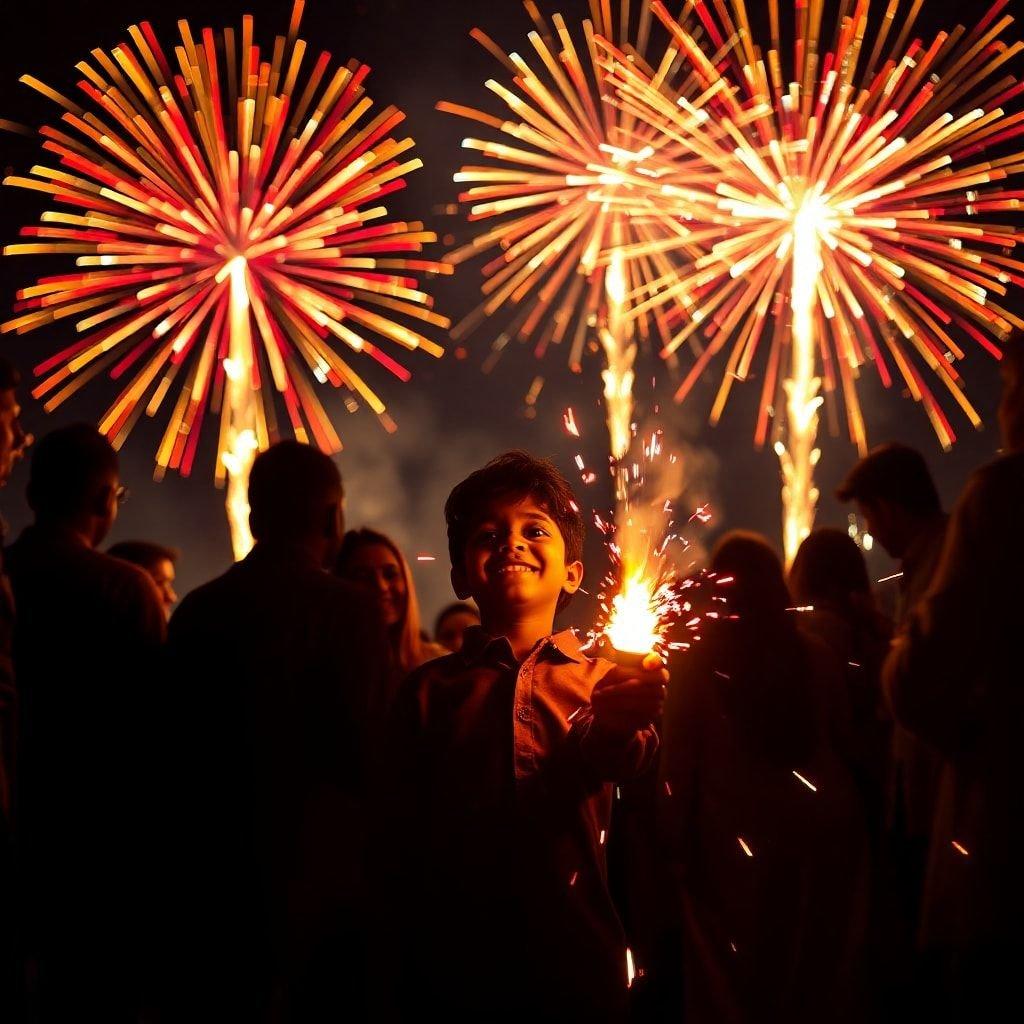 The joyous festival of lights with fireworks and smiles.