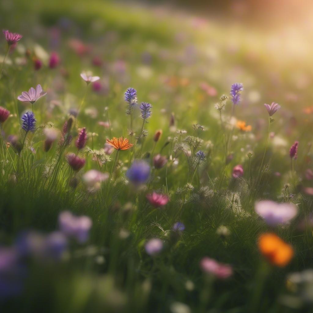 This stunning wallpaper captures the essence of spring, with a vibrant field of wildflowers swaying gently in the breeze. The soft, pastel colors and delicate petals evoke a sense of tranquility and renewal, making it the perfect desktop or mobile wallpaper to brighten up your day.