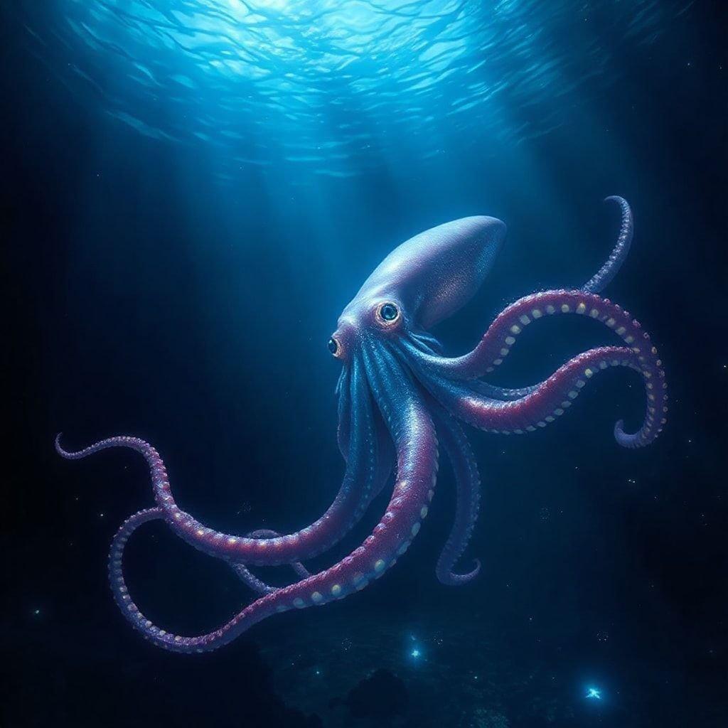 Dive into the depths of the ocean with this stunning wallpaper featuring an octopus swimming gracefully in the water.