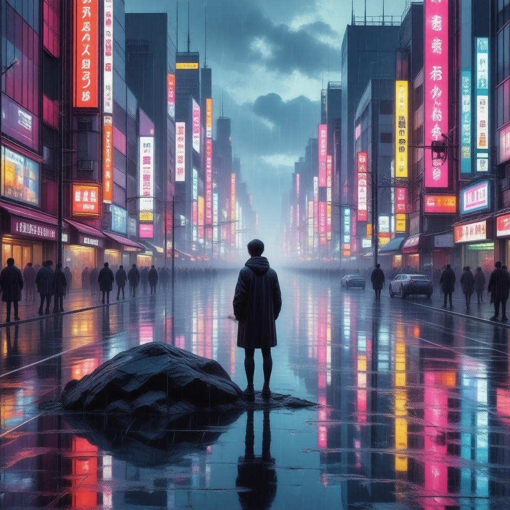 Immerse yourself in the vibrant world of anime with this captivating wallpaper, featuring a futuristic Tokyo cityscape at night. The neon lights reflect off the wet pavement, creating a mesmerizing scene that's perfect for desktop and mobile use.