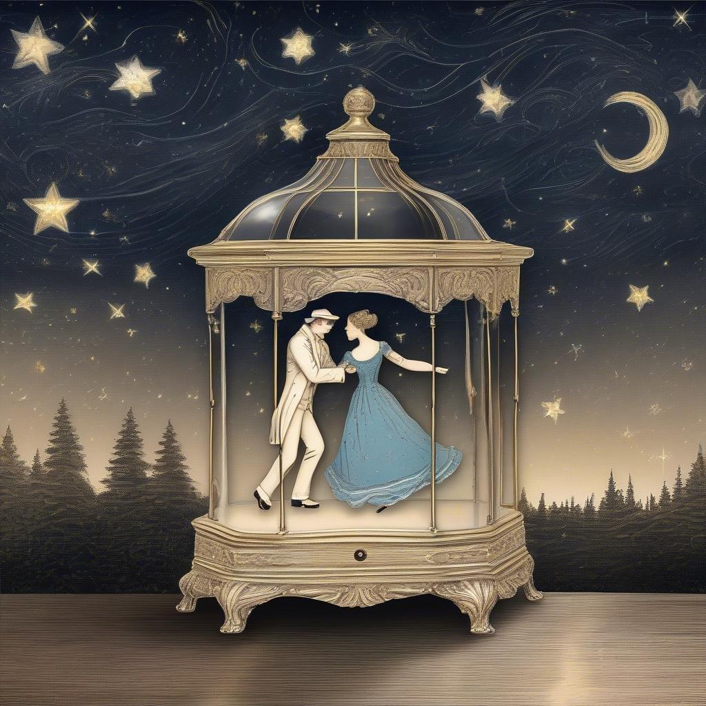 Celebrate love with this stunning wallpaper featuring an elegant couple dancing on a night sky backdrop, perfect for desktop and mobile devices.