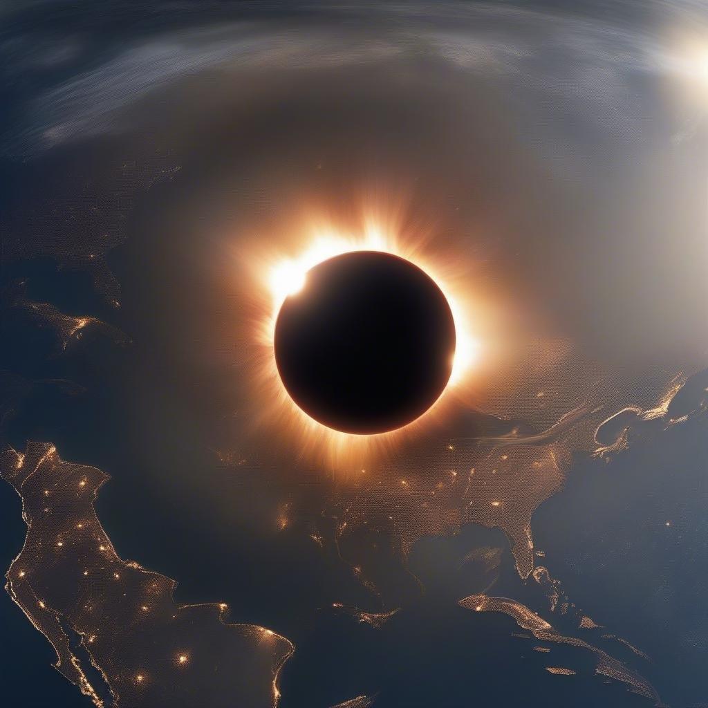 Witness the breathtaking sight of a solar eclipse as seen from space, with a stunning view of our planet below.