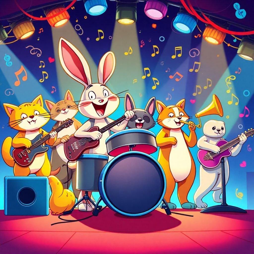 Get ready to rock with this adorable cartoon band wallpaper!