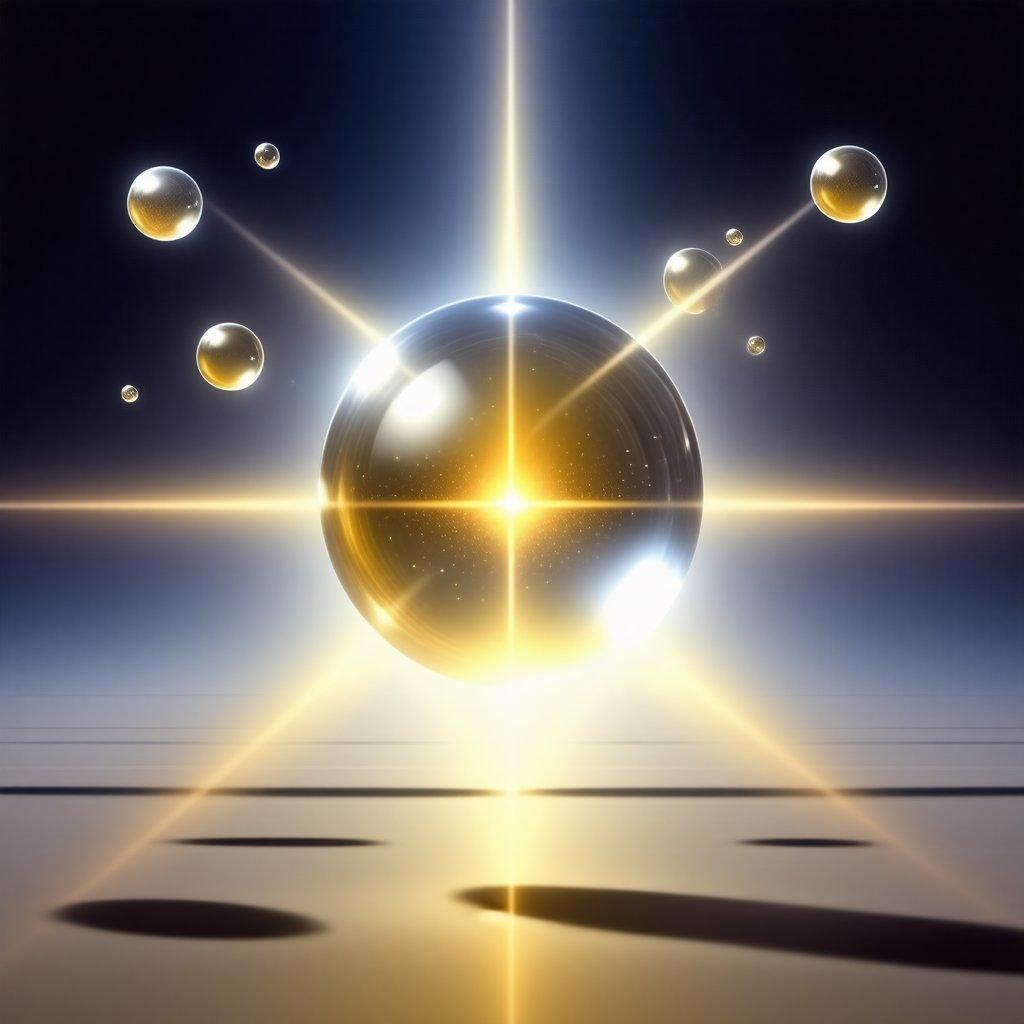 Cosmic artistry with a central sun like star, encircled by planets, all rendered in a 3D digital art format.