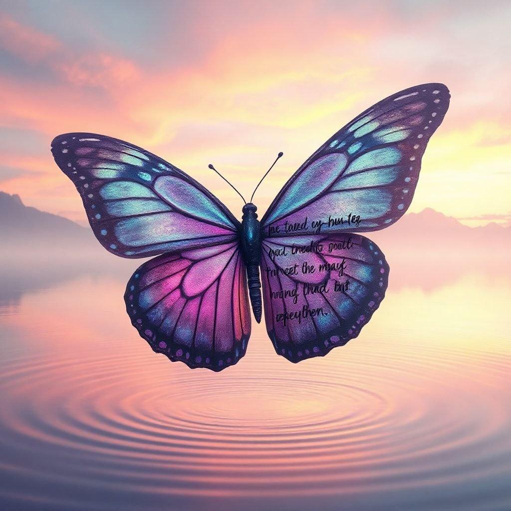 A beautiful butterfly wallpaper with a stunning sunset background and an inspiring quote to motivate you to reach new heights.