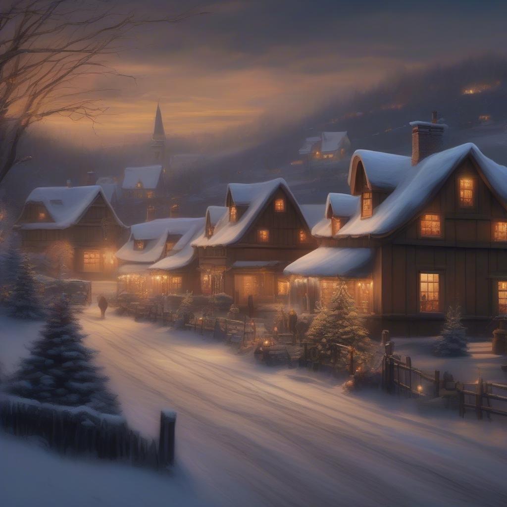 This wallpaper captures the essence of a serene Christmas village, with snow-covered houses and trees creating a peaceful atmosphere.